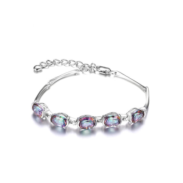 Natural Mystic Rainbow Topaz Bracelet Tennis Link Genuine 925 Sterling Silver