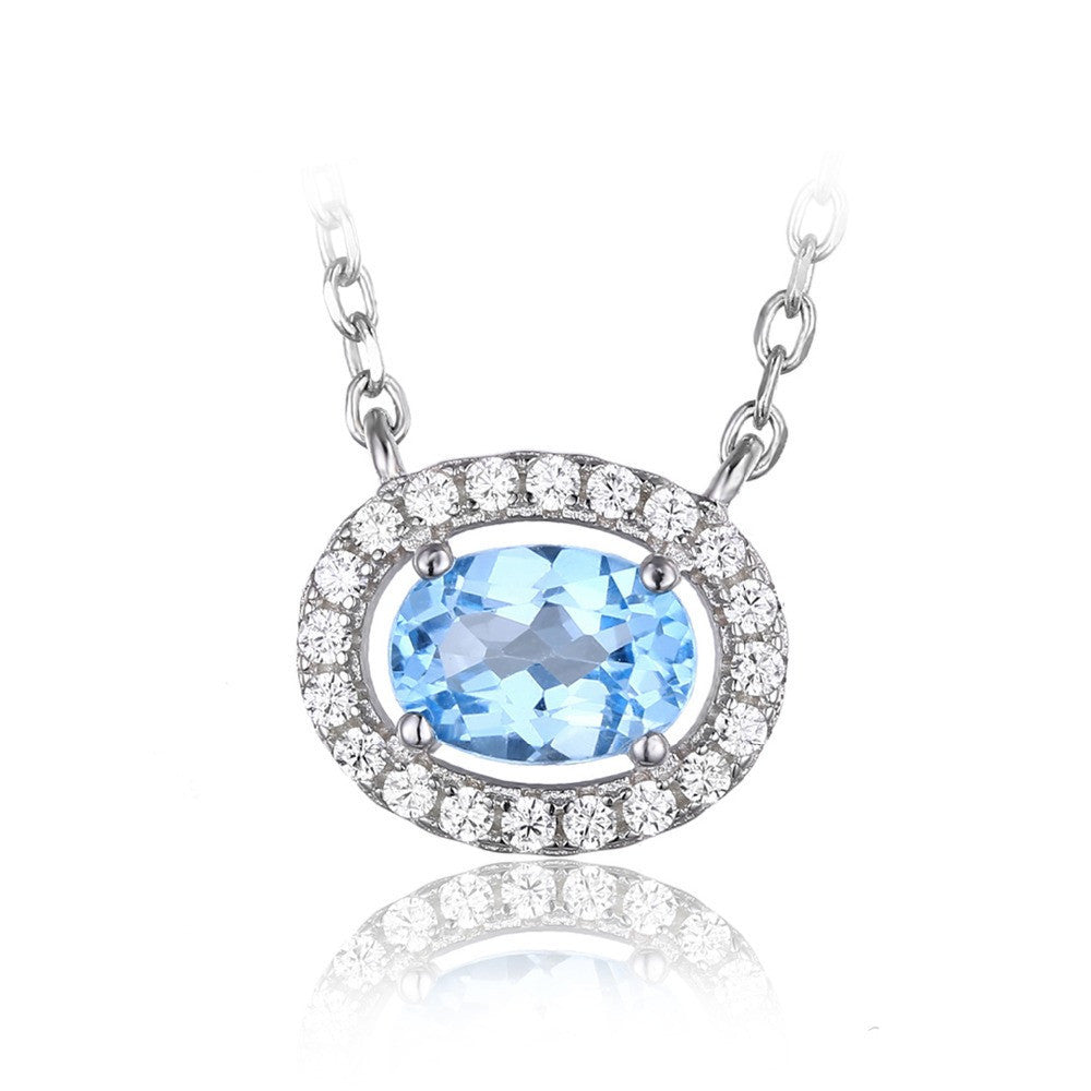 Natural Blue Topaz 925 Sterling Silver Solitaire Pendant Necklace