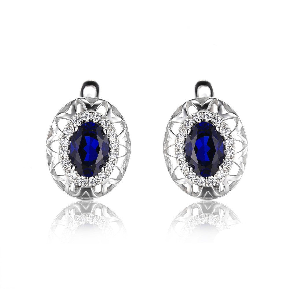 Blue Sapphire Clip On Earrings 925 Sterling Silver Fine Jewelry Statement Earring