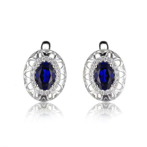 Blue Sapphire Clip On Earrings 925 Sterling Silver Fine Jewelry Statement Earring