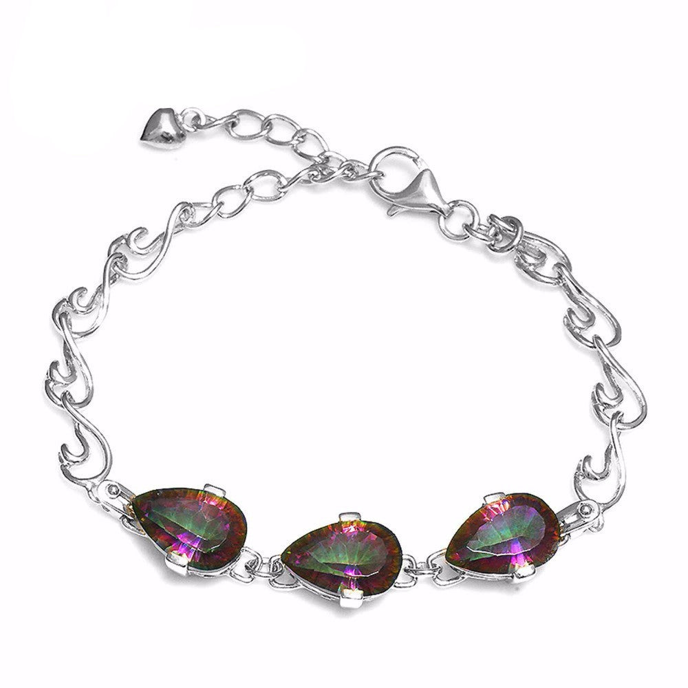 Rainbow Topaz Bracelet Link For Women Solid Pure Genuine 925 Sterling Silver