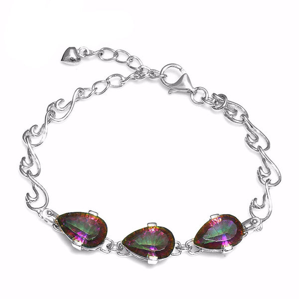 Rainbow Topaz Bracelet Link For Women Solid Pure Genuine 925 Sterling Silver