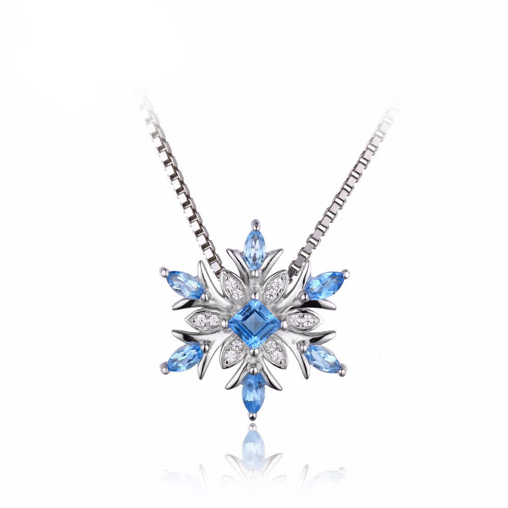 Topaz Solid 925 Sterling Silver Pendant Necklace 45cm