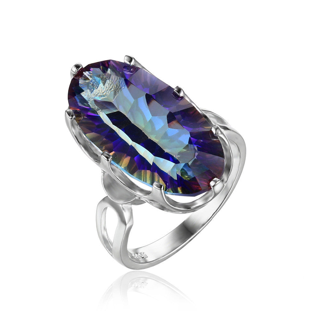 Rainbow Fire Mystic Topaz Ring Solid 925 Sterling Silver