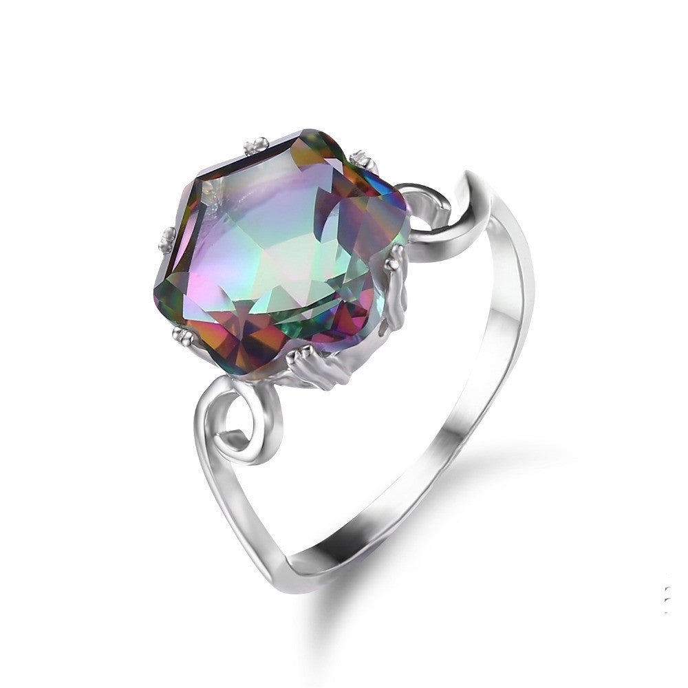 Rainbow Topaz Ring Solid 925 Sterling Silver Jewelry For Women