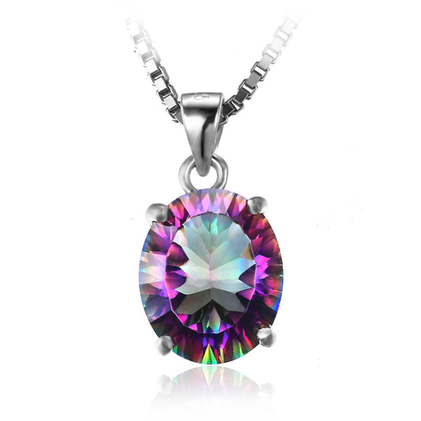 Rainbow Fire Mystic Topaz Concave Oval Pendant Necklace Solid 925 Sterling Silver