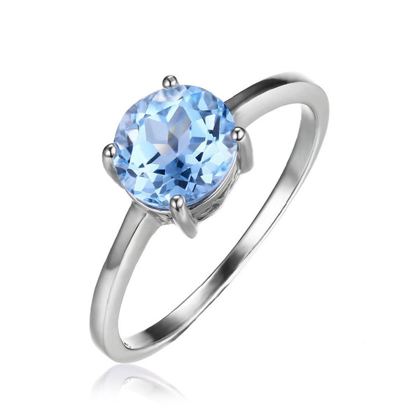 Blue Topaz Birthstone Solitaire Ring Genuine 925 Sterling Silver Jewelry  for Women