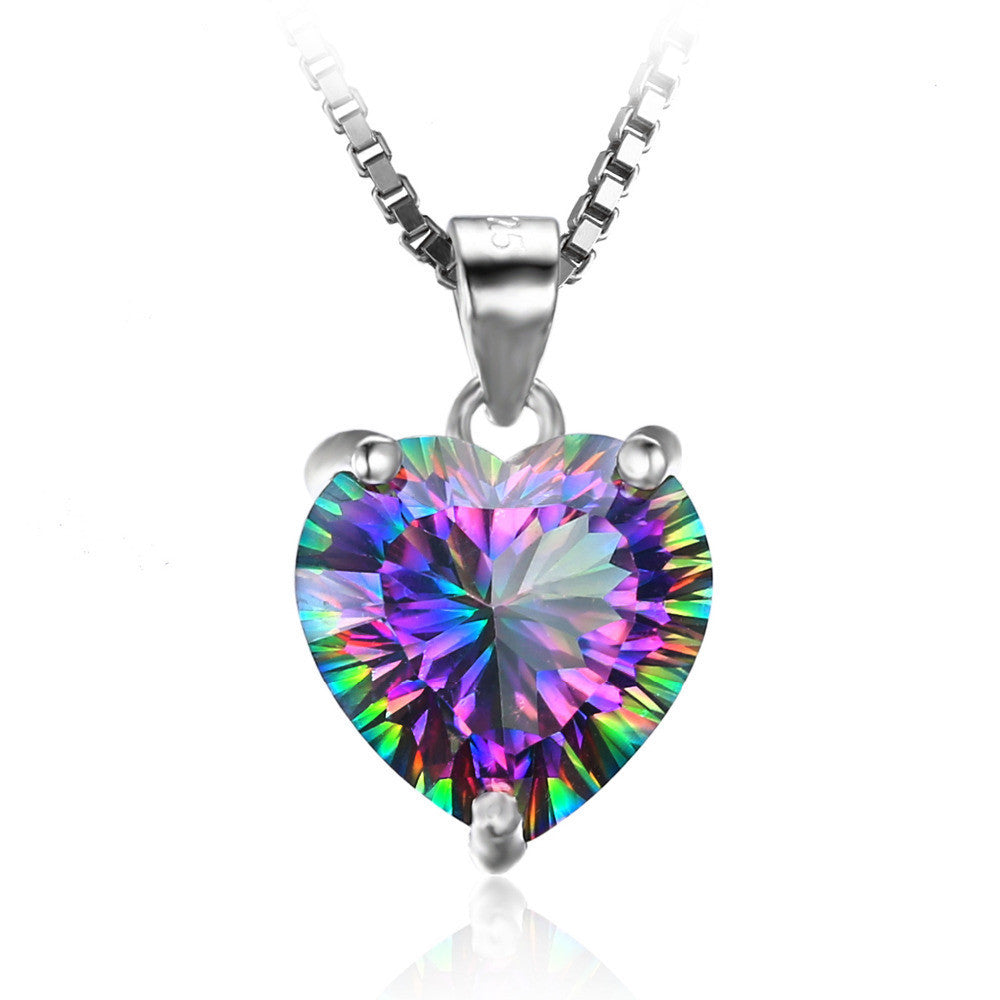 Rainbow Fire Mystic Topaz Heart Pendant Solid 925 Sterling Silver Necklaces