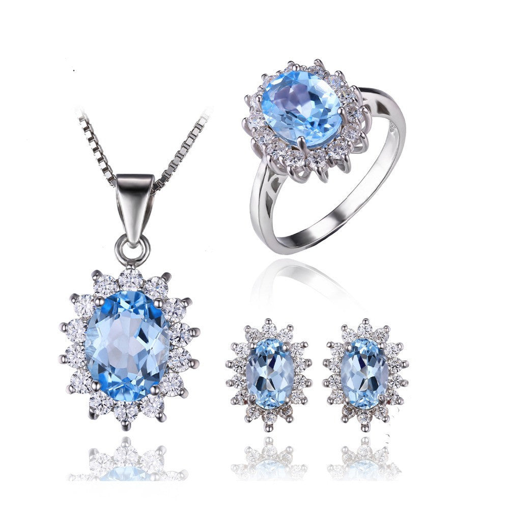 Natural Topaz Ring Earring Pendant and Jewelry Set Solid 925 Sterling Silver