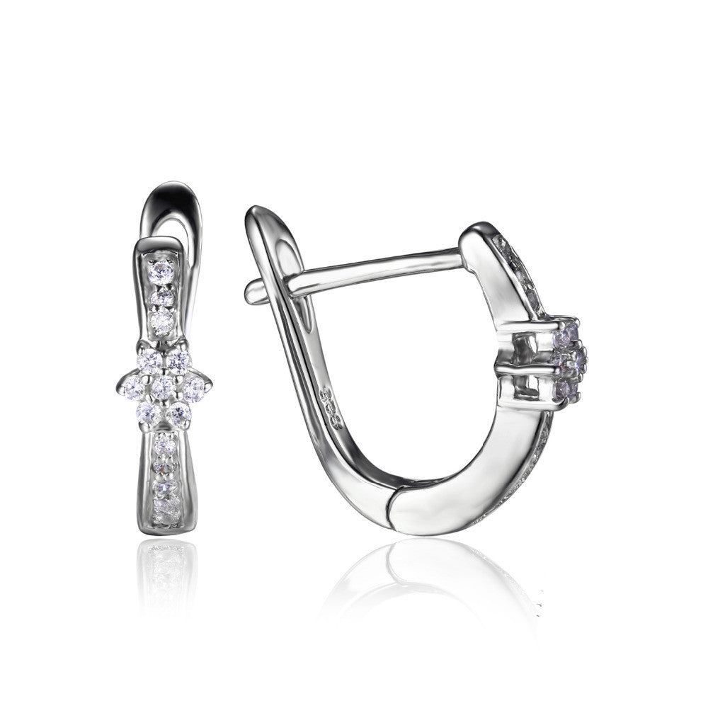 Flower Anniversary Channel Set  Earrings 925 Sterling Silver