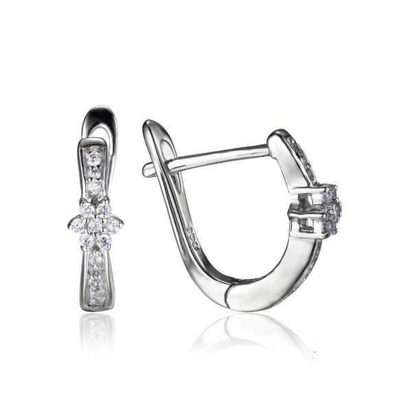 Flower Anniversary Channel Set  Earrings 925 Sterling Silver