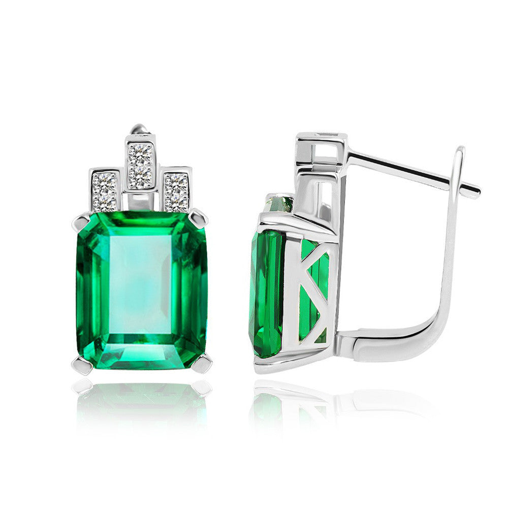 Created Emerald 925 Sterling Silver Clip On Earrings for Women