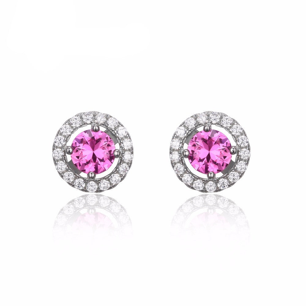 Pink Sapphire 925 Sterling Silver Stud Earrings Jewelry for Women
