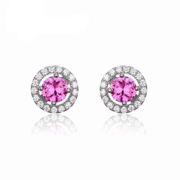 Pink Sapphire 925 Sterling Silver Stud Earrings Jewelry for Women